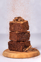 Macro food photography of brownies, dessert, chocolate, cocoa, bake, bakery, baking, pastry, sweet