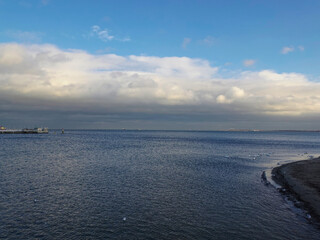 View of the Gdańsk Bay from the Mole in Sopot on a cloudy winter day, Sopot, Poland