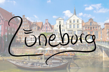 Lüneburg, handwritten with a photo of the place in the background