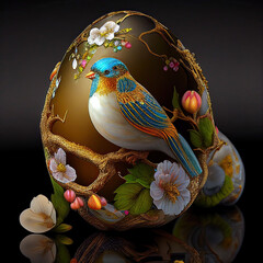 Luxury, exquisite jewelry encrusted Easter egg, with flowers and birds theme