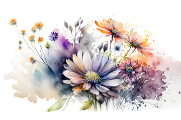 Watercolor painting of flowers on a white background - generative ai