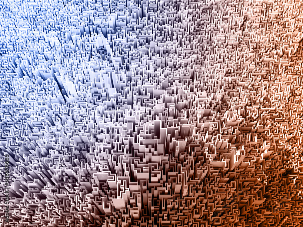 Poster infinite maze mega city: technology and development concepts, original 3d rendering