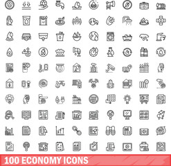 100 economy icons set. Outline illustration of 100 economy icons vector set isolated on white background
