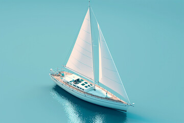 Top view shot of a white sailboat on a clear light blue ocean.Copy space.Created with generative ai