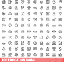 100 education icons set. Outline illustration of 100 education icons vector set isolated on white background