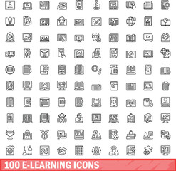 100 e-learning icons set. Outline illustration of 100 e-learning icons vector set isolated on white background