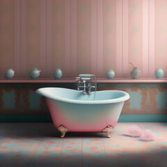 Naklejka na ściany i meble Generative AI: cute fantasy bathtub for children story book