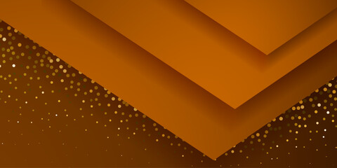 Abstract background in orange colors with several overlapping surfaces with shadows and a lot of small sparkles