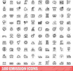 100 emission icons set. Outline illustration of 100 emission icons vector set isolated on white background
