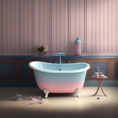 Naklejka na ściany i meble Generative AI: cute fantasy bathtub for children story book