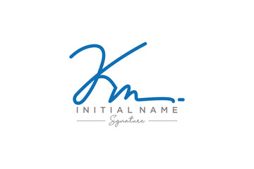 Initial KM signature logo template vector. Hand drawn Calligraphy lettering Vector illustration.