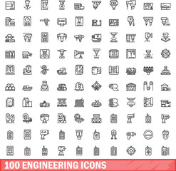 100 engineering icons set. Outline illustration of 100 engineering icons vector set isolated on white background