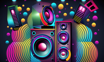 Groovy music speakers, abstraction. Party background. Generative AI