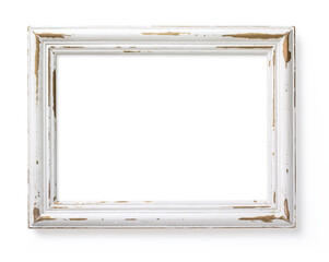 Shabby chic white and golden photo or picture frame isolated over a transparent background,...