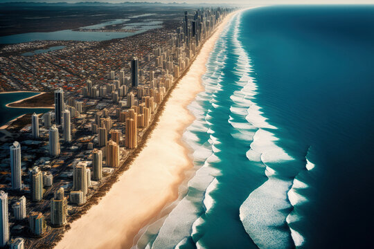 Aerial image of Surfers Paradise, Australia's Gold Coast. Generative AI