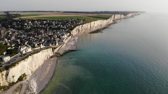 Picturesque panoramic landscape of white chalk cliffs near Ault, Somme, Hauts-de-France department of Normandy in France