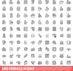 100 female icons set. Outline illustration of 100 female icons vector set isolated on white background