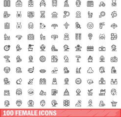 Fototapeta na wymiar 100 female icons set. Outline illustration of 100 female icons vector set isolated on white background