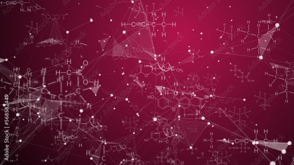 Wall mural animation of structural chemical formulas on a viva magenta background in abstract digital space. vi