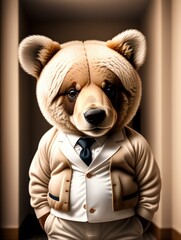 elegantly, dressed, anthropomorphised, teddy bear