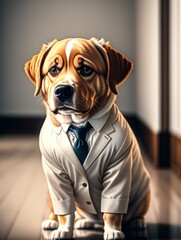 elegantly dressed anthropomorphised dog