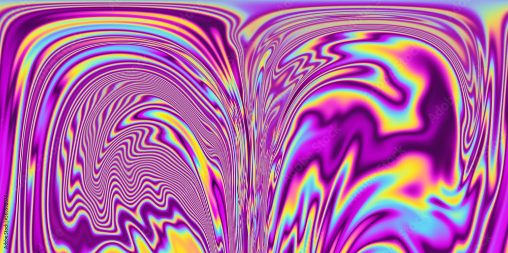Poster op-art pattern with holographic gasoline like stains and leaks. rainbow multicolored abstract backgr