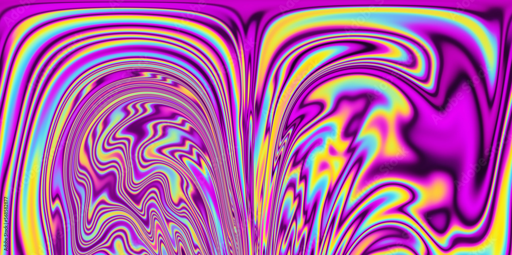 Poster op-art pattern with holographic gasoline like stains and leaks. rainbow multicolored abstract backgr