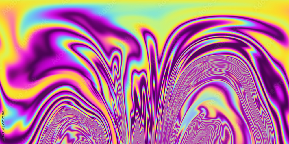 Poster op-art pattern with holographic gasoline like stains and leaks. rainbow multicolored abstract backgr