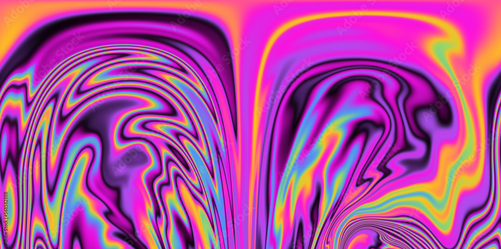 Poster op-art pattern with holographic gasoline like stains and leaks. rainbow multicolored abstract backgr