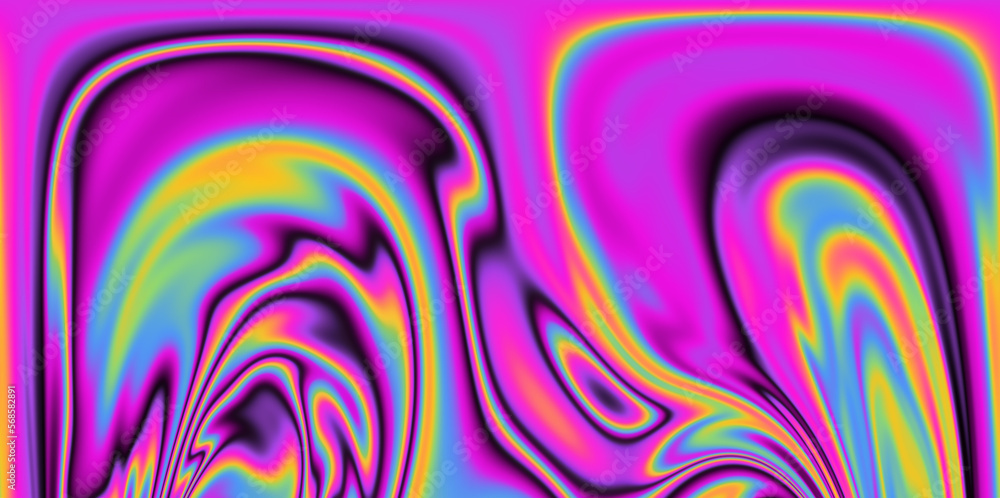 Poster op-art pattern with holographic gasoline like stains and leaks. rainbow multicolored abstract backgr