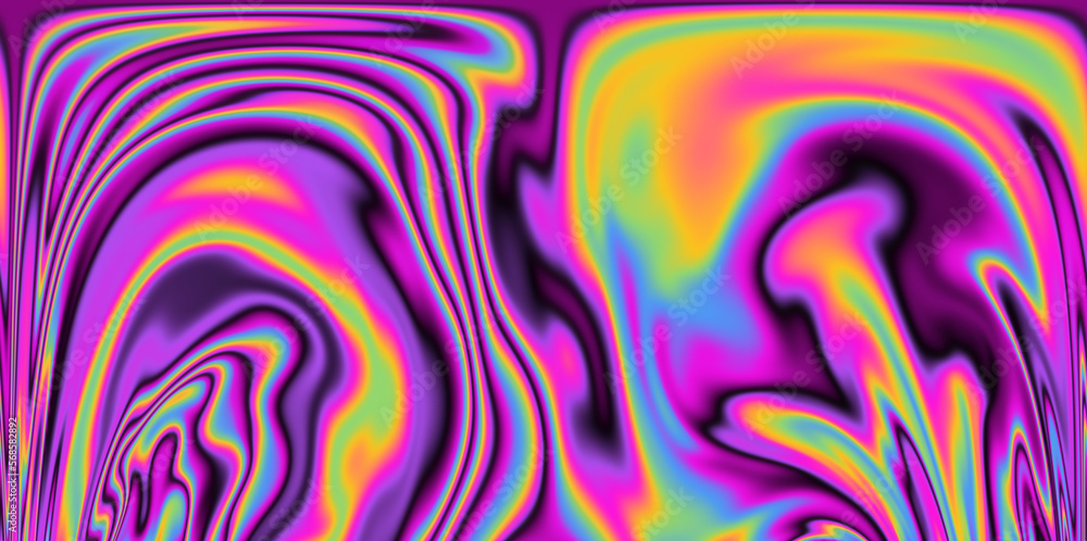 Poster op-art pattern with holographic gasoline like stains and leaks. rainbow multicolored abstract backgr