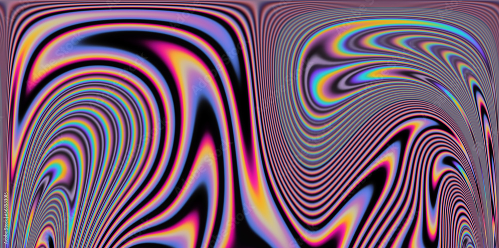 Poster op-art pattern with holographic gasoline like stains and leaks. rainbow multicolored abstract backgr