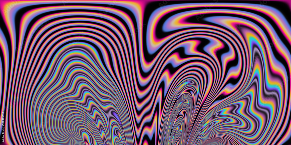 Poster op-art pattern with holographic gasoline like stains and leaks. rainbow multicolored abstract backgr
