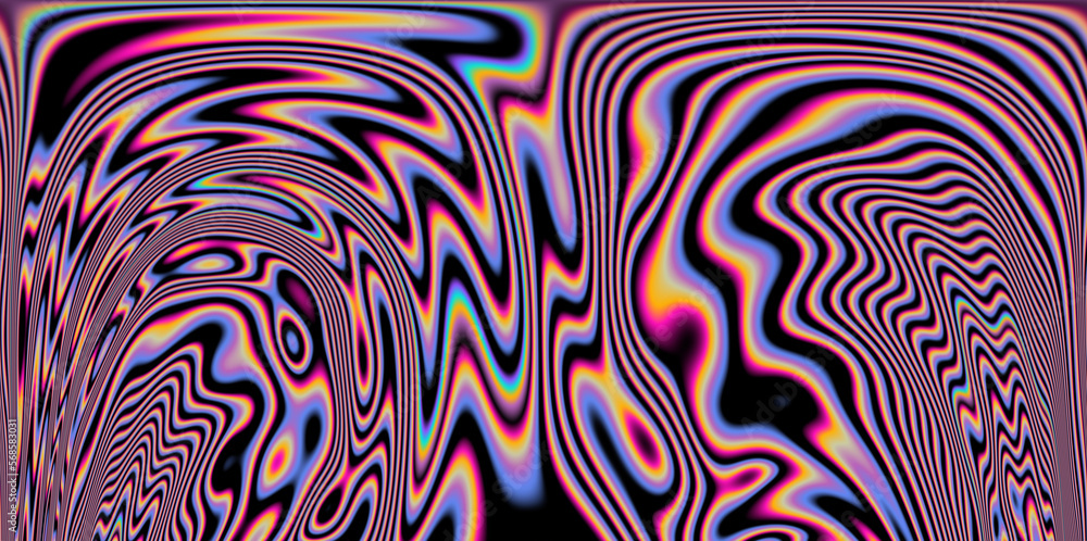 Poster op-art pattern with holographic gasoline like stains and leaks. rainbow multicolored abstract backgr
