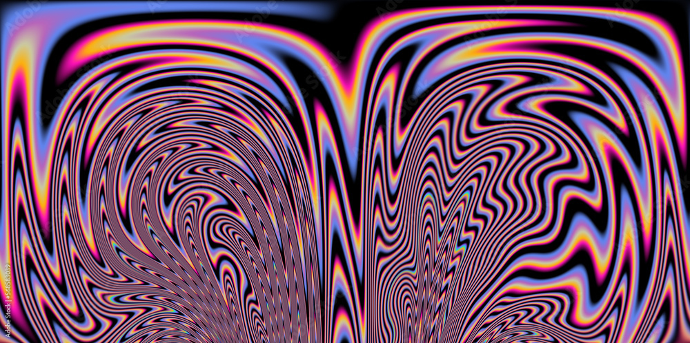 Poster op-art pattern with holographic gasoline like stains and leaks. rainbow multicolored abstract backgr