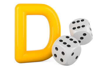 Kids ABC, Letter D with dice. 3D rendering