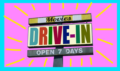 Drive-in movies sign with colorful background