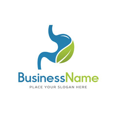 Obraz premium Stomach or ulcer with leaf vector logo template. This design use medical symbol.