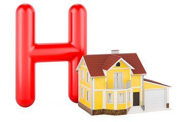 Kids ABC, Letter H with home. 3D rendering