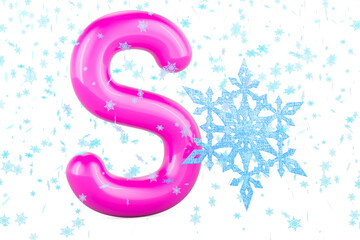 Kids ABC, Letter S with snowflake. 3D rendering