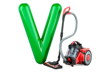 Kids ABC, Letter V with vacuum cleaner. 3D rendering