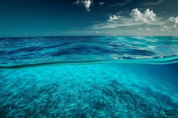 Fototapeta na wymiar Beautifull view of a crystal clear blue ocean water, horizon background