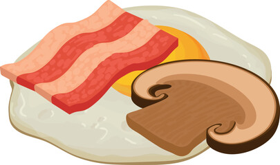 Obraz premium Breakfast food icon isometric vector. Fried egg, champignon slice and bacon slice. Food concept, protein product
