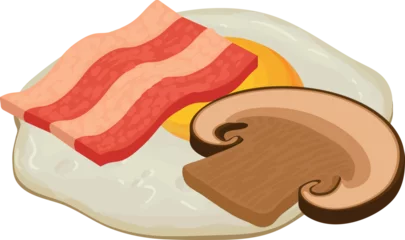Fotobehang Breakfast food icon isometric vector. Fried egg, champignon slice and bacon slice. Food concept, protein product © ylivdesign