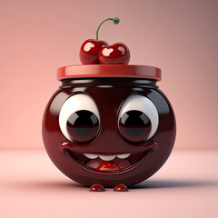 Naklejka premium Cute Cartoon Cherry Jam Character (Generative AI)