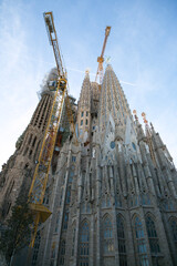 Naklejka premium Sagrada Familia, religious building under construction in the city of Barcelona