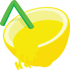 Lemonade icon isometric vector. Cold refreshing drink in lemon half with straw. Summer drink, natural juice