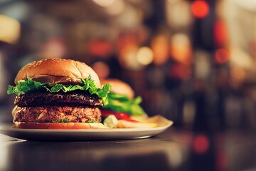Vertical shot of delicious meat hamburger Generative AI