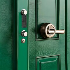 Green door with handle
