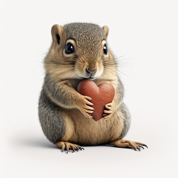 Cute squirrel with a heart in chocolate,ideal for valentine card, spreading love 